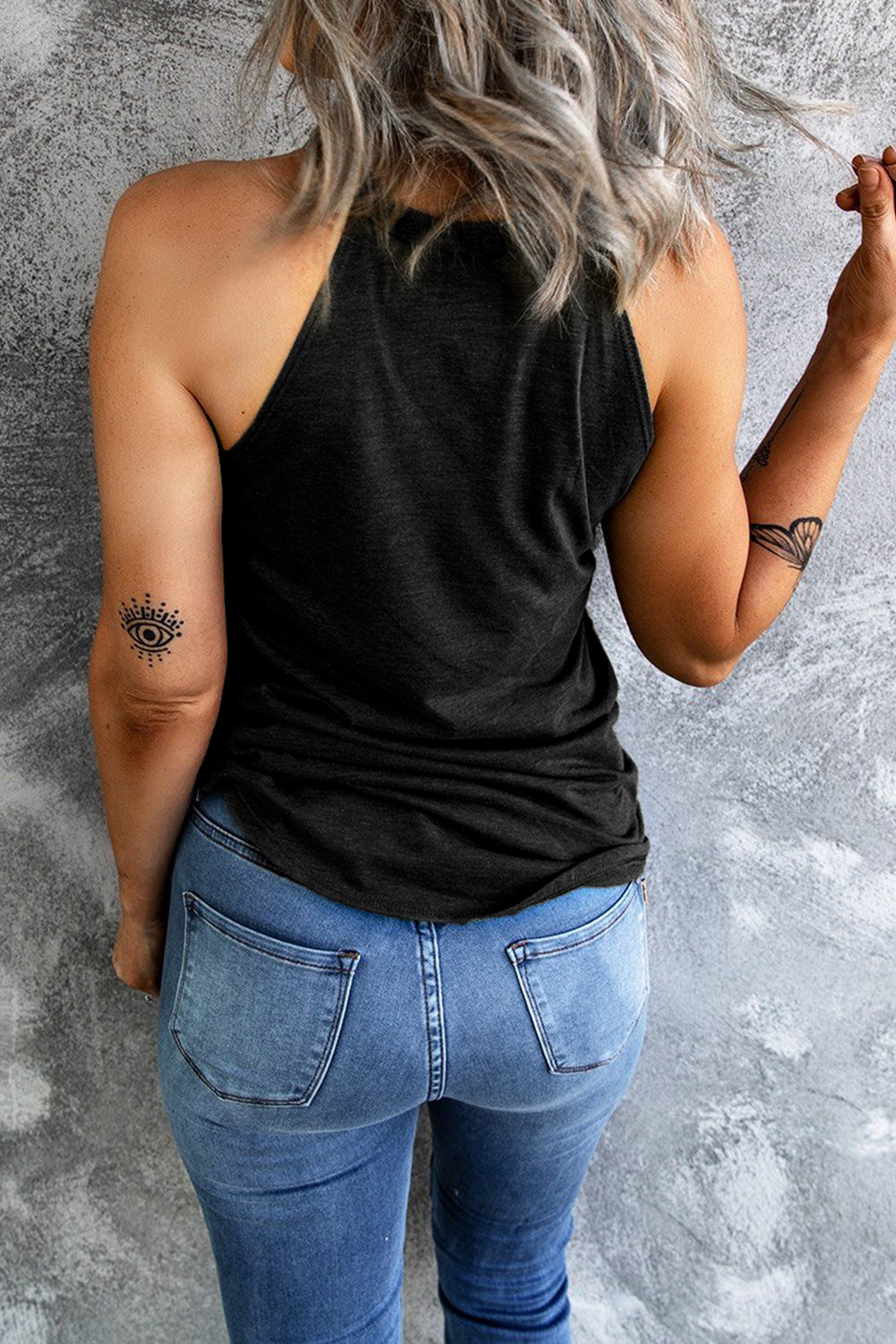 Black Sequin USA Letter Graphic Tank Top
