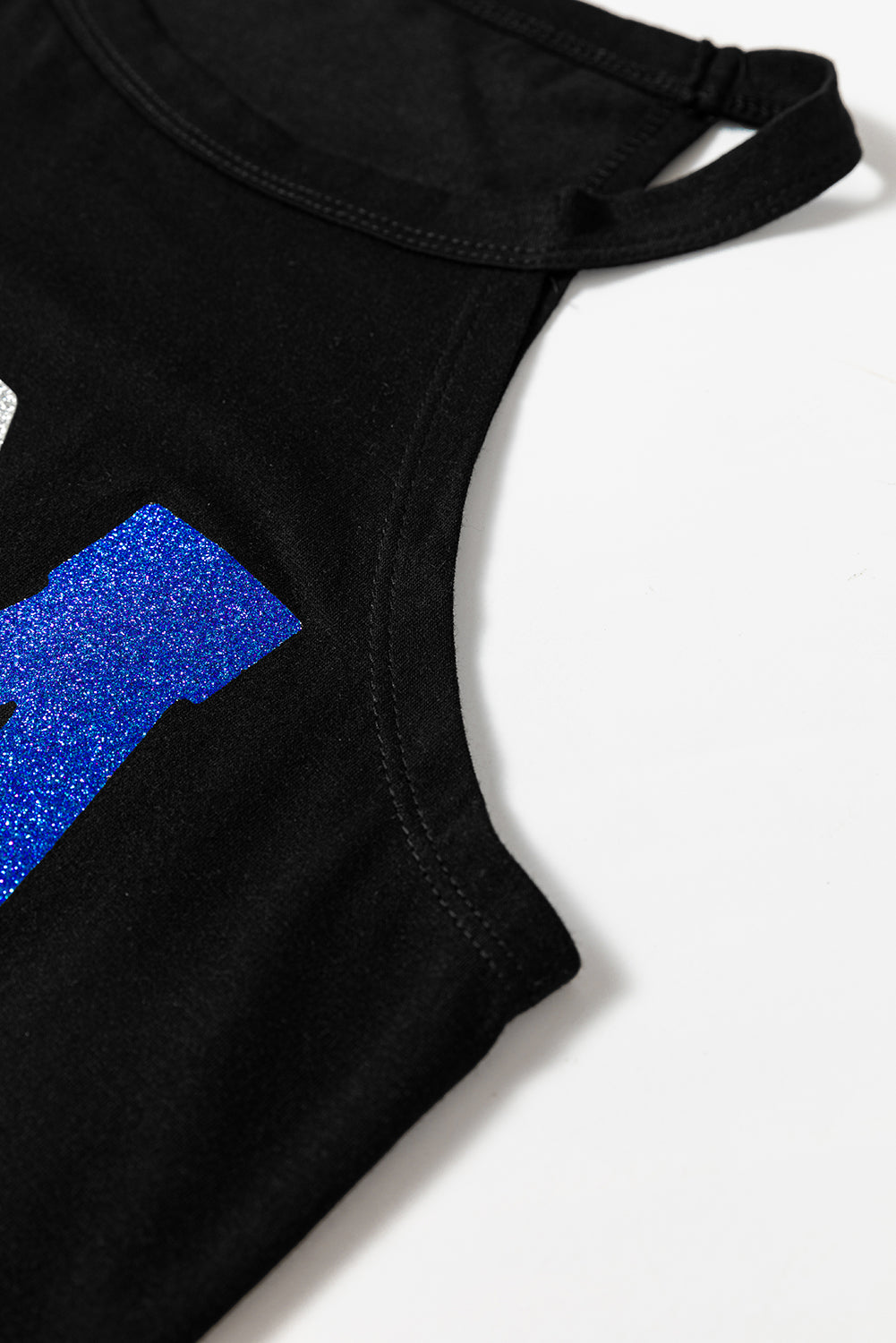 Black Sequin USA Letter Graphic Tank Top