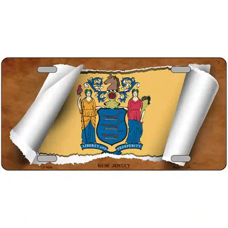 New Jersey Flag Scroll Metal Sign