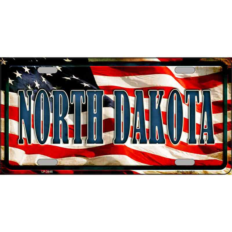 North Dakota American Flag Metal Sign