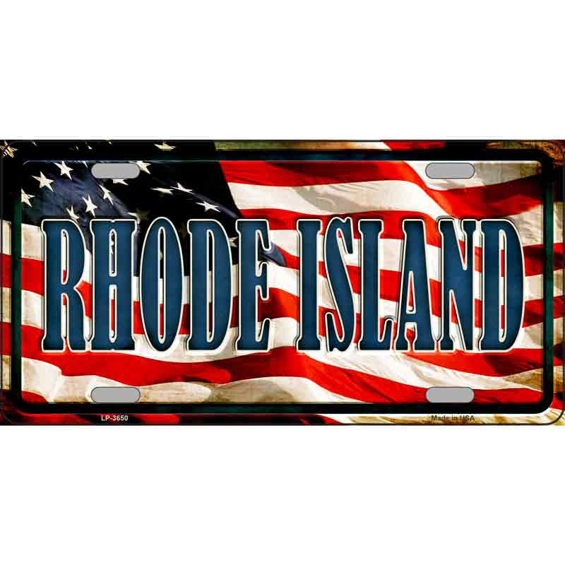 Rhode Island American Flag Metal Sign