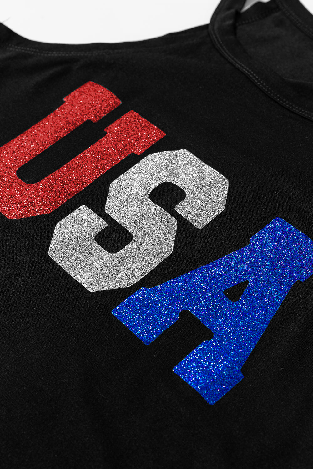 Black Sequin USA Letter Graphic Tank Top
