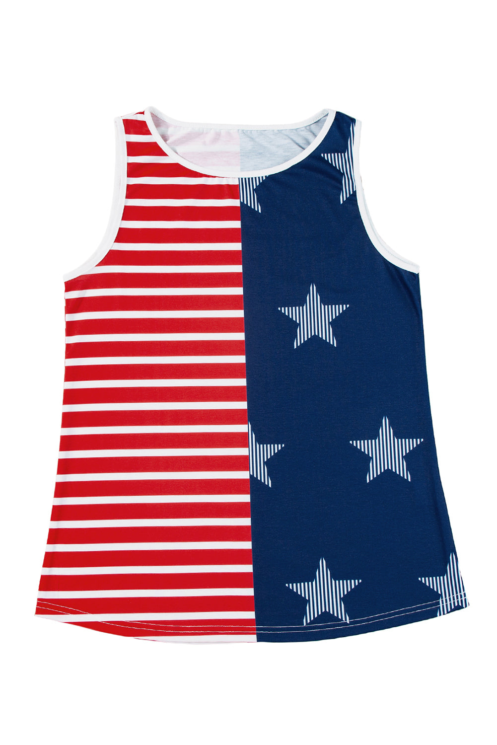 Red USA Flag Print Colorblock Round Neck Tank Top