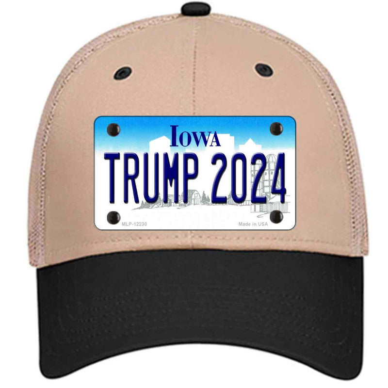 Trump 2024 Iowa Khaki Trucker Mesh Cap