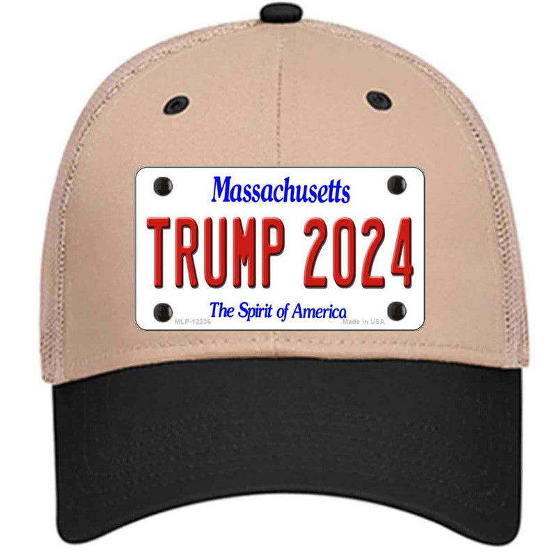 Trump 2024 Massachusetts Khaki Trucker Mesh Cap