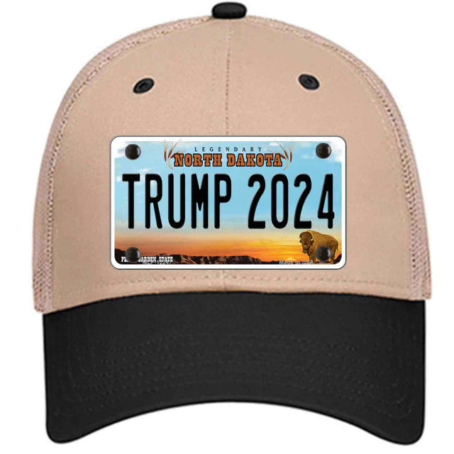 Trump 2024 North Dakota Khaki Trucker Mesh Cap