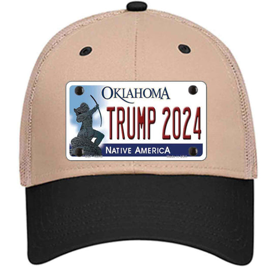 Trump 2024 Oklahoma Khaki Trucker Mesh Cap