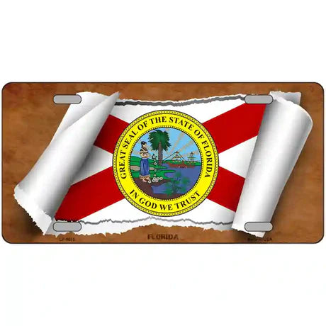 Florida Flag Scroll Metal Sign