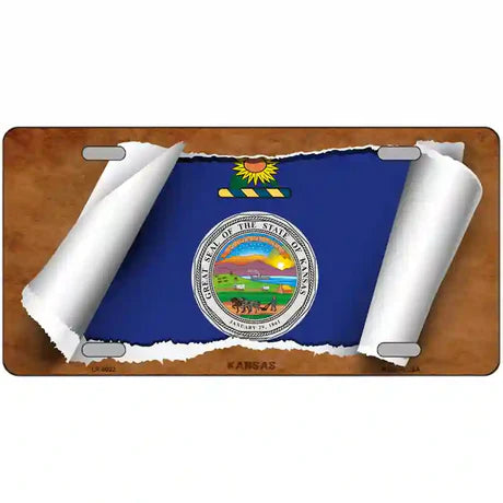 Kansas Flag Scroll Metal Sign