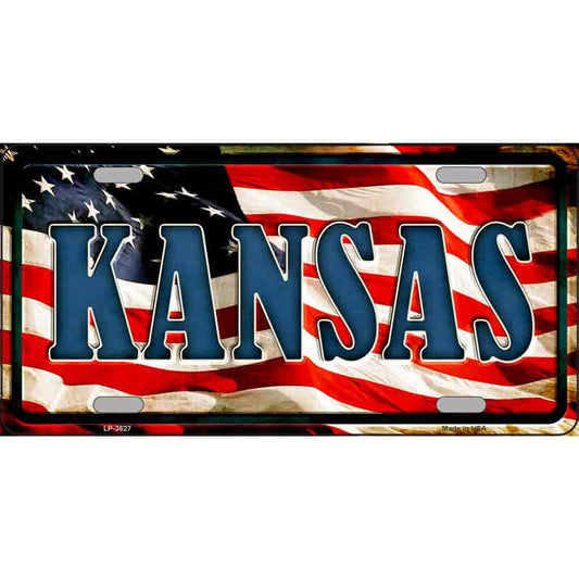 Kansas American Flag Metal Sign