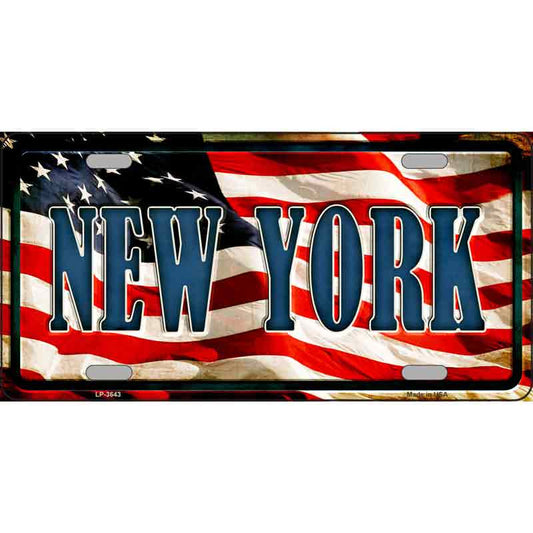 New York American Flag Metal Sign