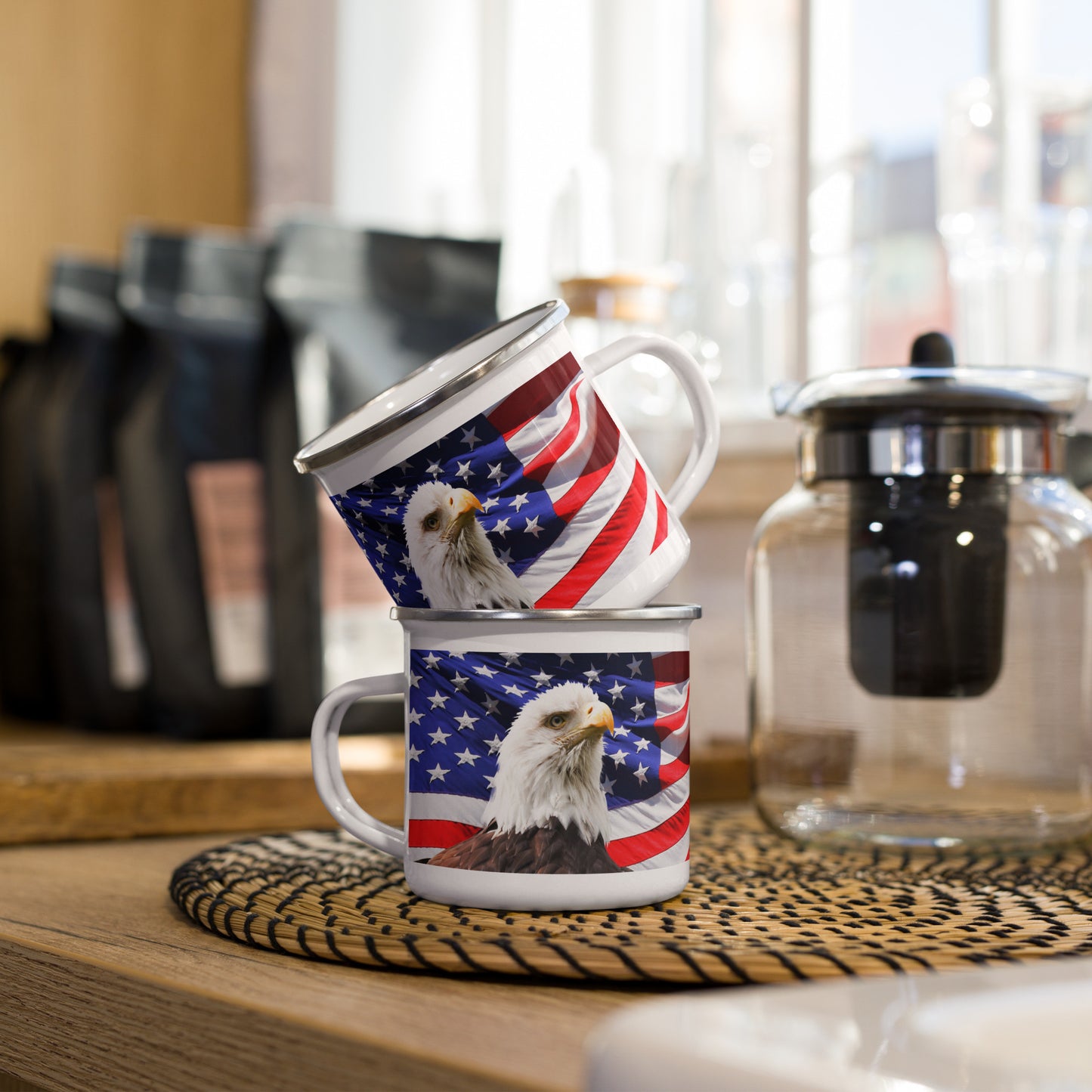 American Flag with Bald Eagle Enamel Mug