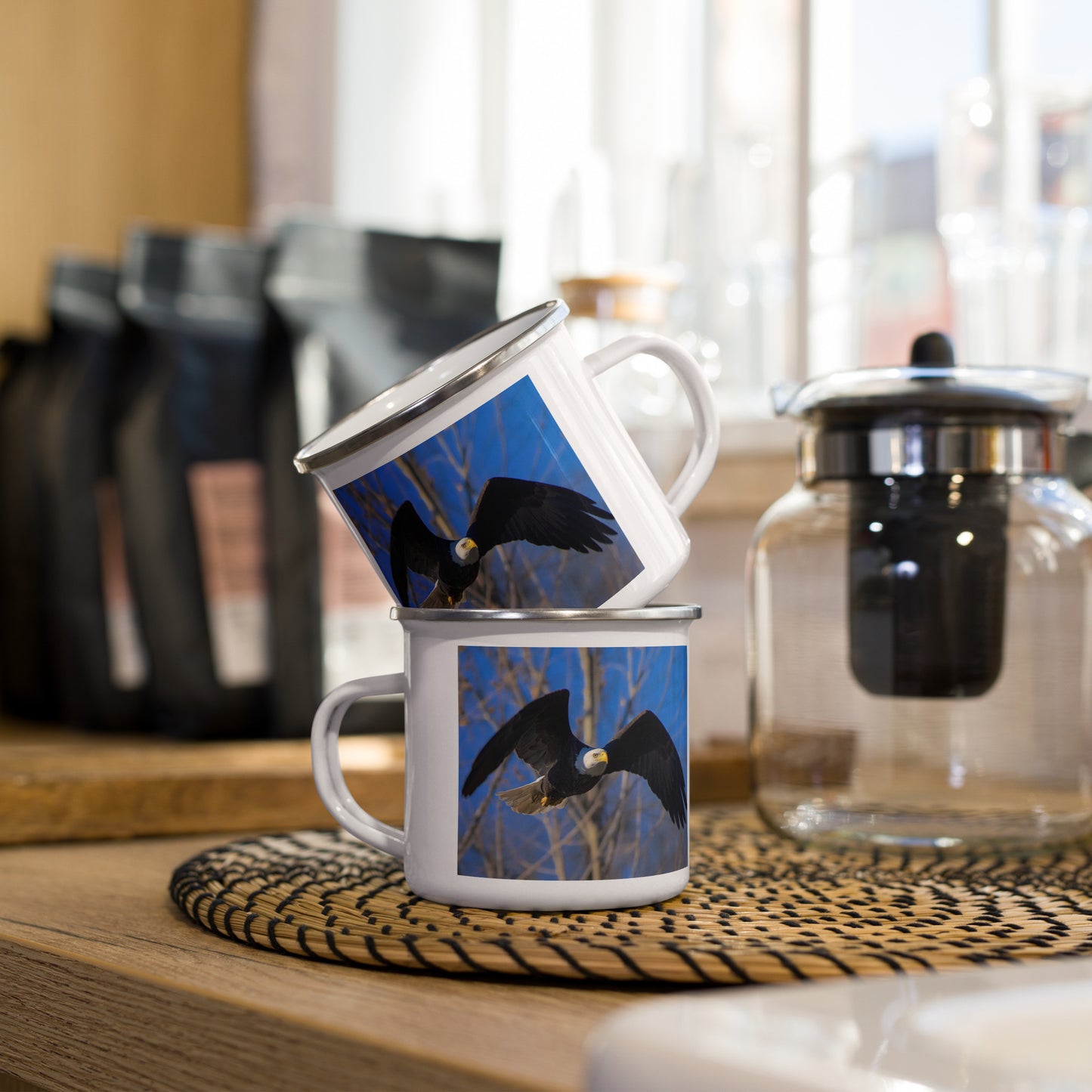 Bald Eagle Flying Enamel Mug